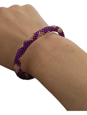 Handmade Glass Bead Spiral Bracelet • Purple Gold Accents • Unique Jewelry 277
